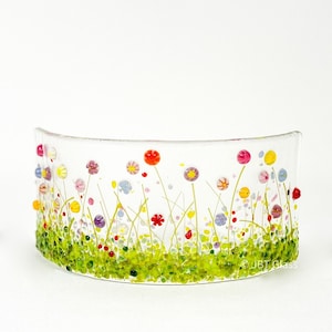 Small Narrow Glass Arch-Fused Glass-Wild Flower Meadow-Glass Plaque-Fused Glass Art-Home Decor-New Home Gift-Mothers Day Gift. JBT2079