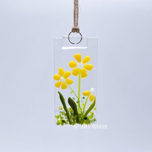 Small Hanging Decoration-Marigolds-Yellow and Orange Flowers-Fused Glass Art-Birthday Present-New Home Gift. JBT2097