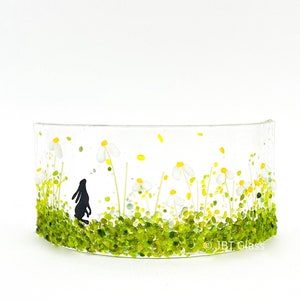 Small Narrow Glass Arch-Fused Glass-Hare with Daisies-Glass Plaque-Fused Glass Art-Home Decor-New Home Gift-Mothers Day Gift. JBT2105