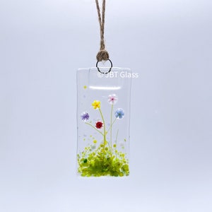 Small Hanging Decoration-Wild Flower-Mixed Flowers-Fused Glass Art-Birthday Present-New Home Gift. JBT2093