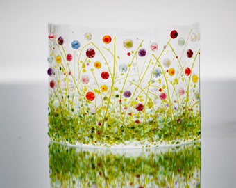 Glass Screen-Fused Glass Flower Meadow Picture-Rainbow Flowers-Fused Glass Art-Home Decor-New Home Gift-Mothers Day Gift. JBT812