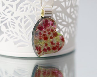 Fused Glass Pendant - Pink and Plum Dichroic Glass Heart - Heart Pendant - Pendant - Fused Glass Jewelry JBT2011