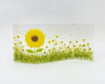 Glass Screen-Fused Glass Wave-Sunflower Meadow-Glass Plaque-Fused Glass Art-Home Decor-New Home Gift-Mothers Day Gift. JBT2067