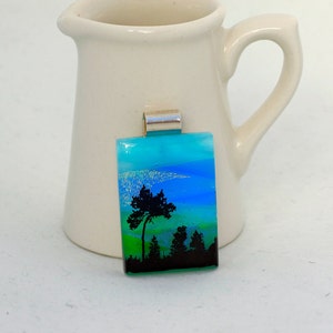 Fused Glass  Landscape Pendant-Dichroic Glass Pendant with Tree-Fused Glass Jewellery - Dichroic Jewelry - Fused Glass. JBT1037