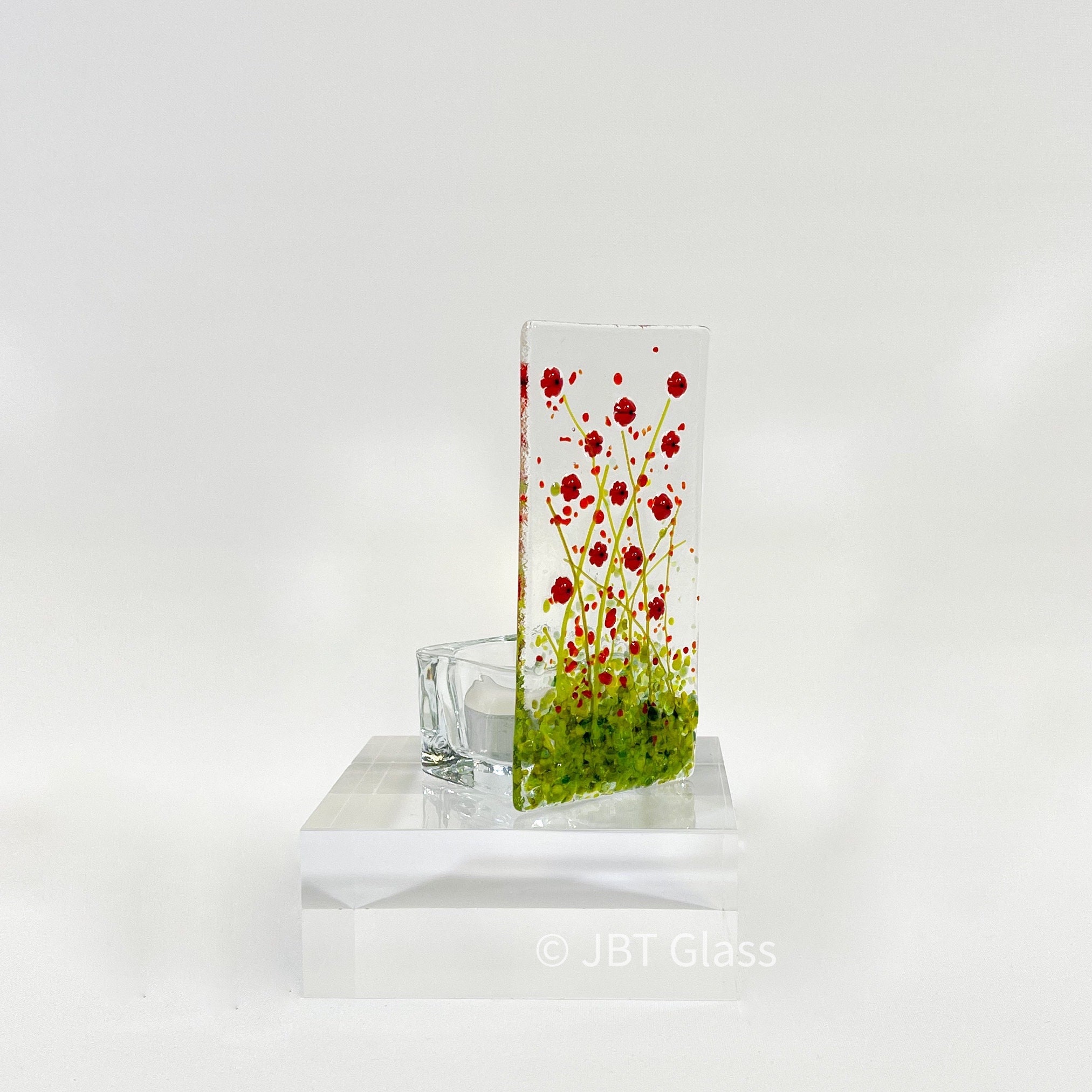 Tea Light-candle Display-poppy Red-glass Plaque-fused Glass - Etsy UK