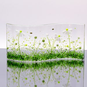 Glass Screen-Fused Glass Flower Meadow Picture-Yellow and White Flowers-Fused Glass Art-Home Decor-New Home Gift-Mothers Day Gift. JBT898