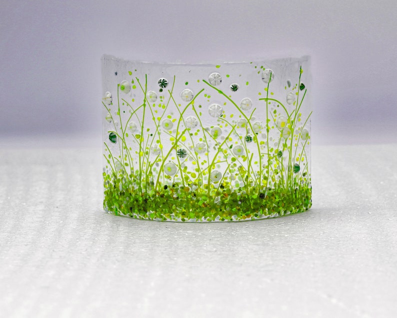 Glass Screen-Fused Glass Flower Meadow Picture-Daisy Cream Flowers-Fused Glass Art-Home Decor-New Home Gift-Mothers Day Gift JBT852