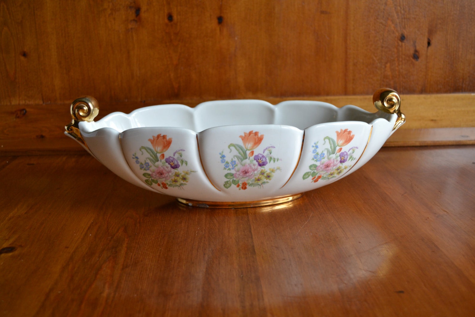 Console Bowl Vintage USA made Abingdon Pottery with Floral Etsy