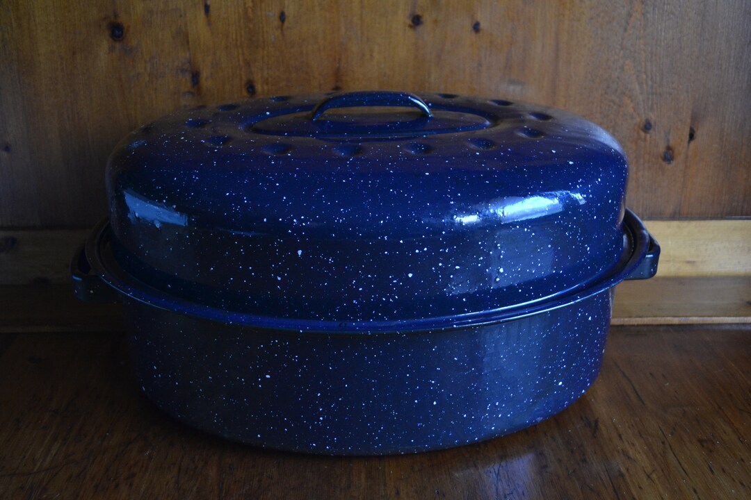 Vintage Large Graniteware Turkey Roaster/roasting Pan With Lid Etsy