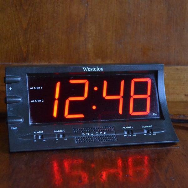 Extra Large Number Westclox Electric Digital Alarm Clock with 9 Volt Battery Backup and 2 Alarm Settings