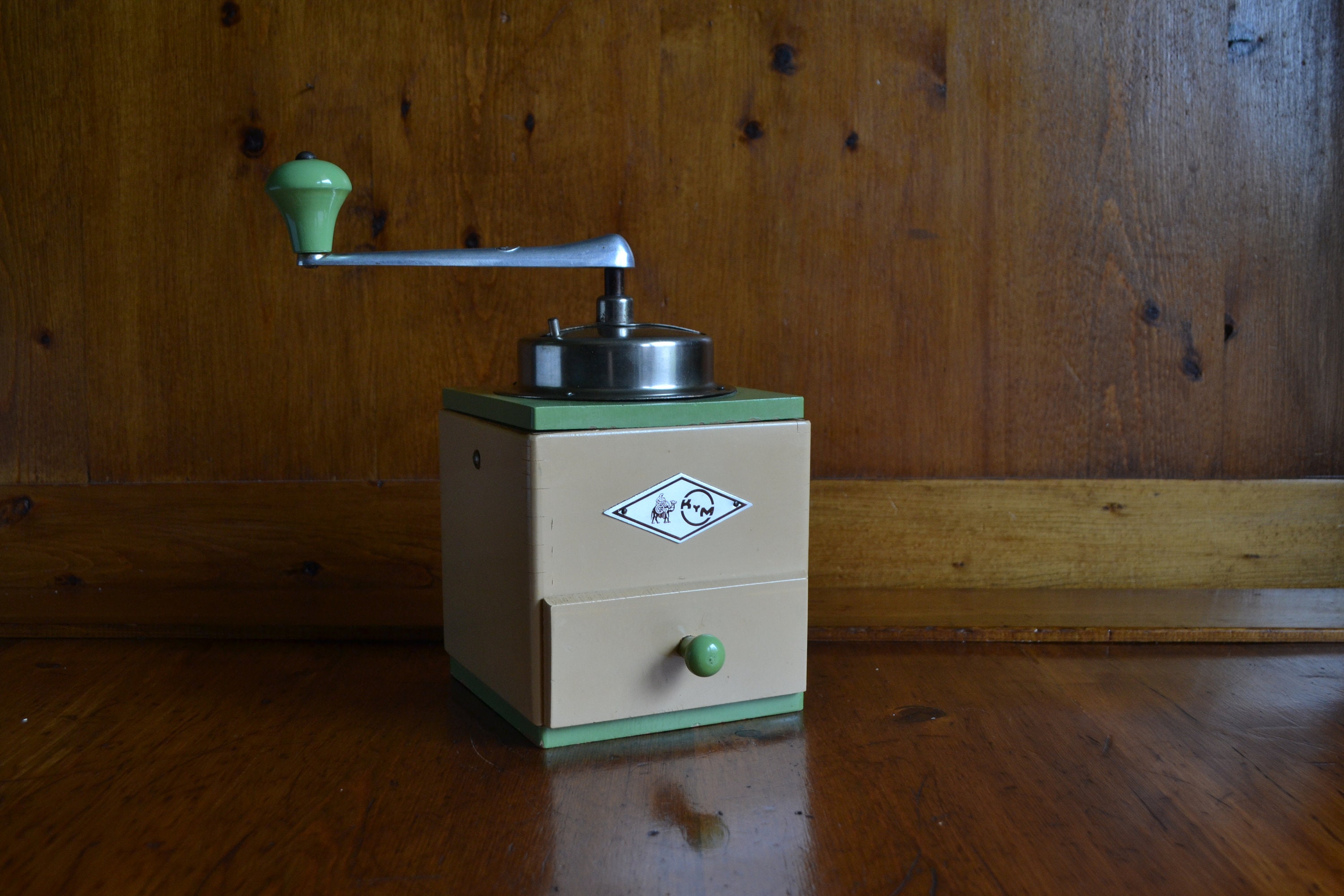 Vintage Coffee Grinder Wood With Copper Front Farmhouse Kitchen Decor Made  in West Germany 