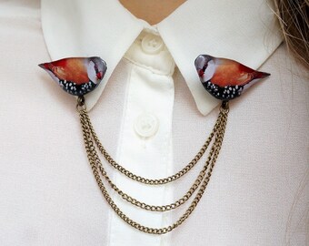 bird lover gift , bird jewelry , collar chain , sweater clip , collar pins , collar clip , cardigan clip , cardigan clips