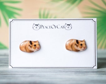 Hipoalergênico, brincos infantis, presentes de hamster, presente para amantes de hamster, brincos de animais, pregos de animais