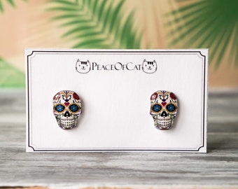 skull jewelry , sugar skull earrings , sugar skull jewelry , skull stud earrings , sugar skull studs  , hypoallergenic