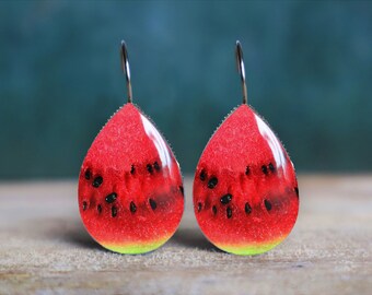 pendientes de sandía, pendientes de frutas, pendientes kawaii, regalo de sandía, pendientes extravagantes, pendientes de titanio, pendientes sin níquel