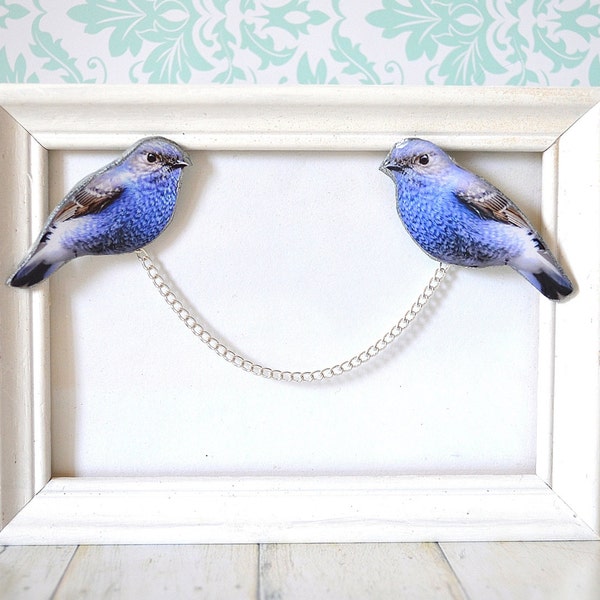 Collar brooch , Bird brooch , bird pin , double brooch , cardigan guard , bird jewelry , collar chain ,sweater clip , gift for her