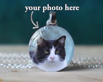 tuxedo cat , black and white cat , custom cat necklace , pet photo necklace , cat loss gift , pet sympathy gift , cat sympathy gift