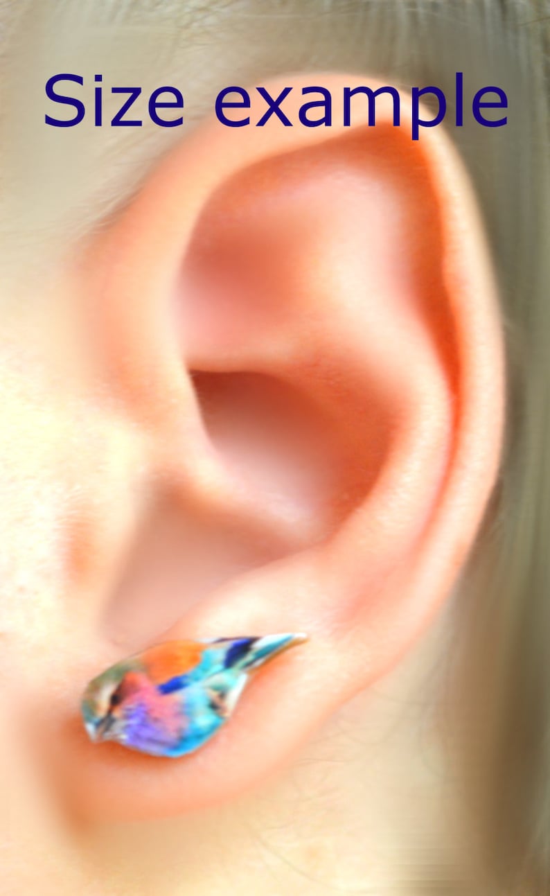 colorful bird earrings , nature studs , nature jewelry , colorful bird jewelry , bird lover gift , earrings for teen , earrings for tween image 4