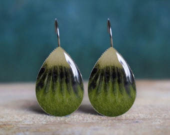 kiwi earrings , fruit earrings , kiwi gift , kawaii earrings , vegan earrings , titanium earrings , nickel free earrings , hypoallergenic