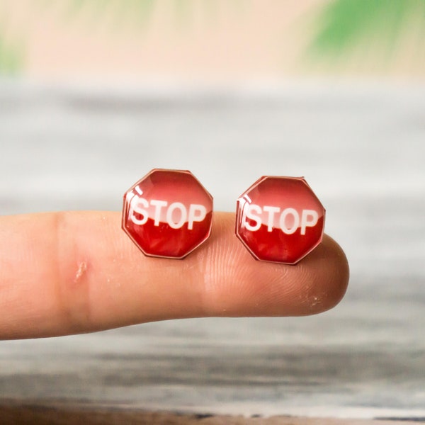 stop sign earrings , quirky jewelry , unusual earrings , funky earrings , weird earrings , funny earrings