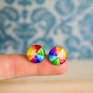 art teacher gift , color wheel jewelry , color wheel earrings , artist gift , rainbow earrings