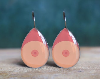 boob earrings ,  feminist earrings ,  breast earrings , lesbian earrings , titanium earrings , nickel free earrings , hypoallergenic