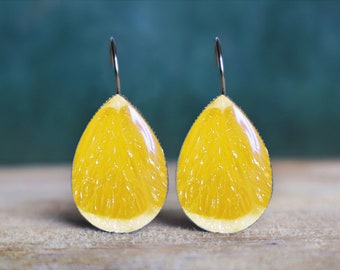 lemon earrings , fruit earrings , lemon jewelry , lemon slice earrings , titanium earrings , funny earrings ,  nickel free earrings