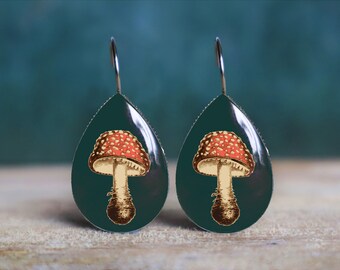 mushroom earrings , mushroom jewelry , cottagecore earrings , fairy earrings , mushroom accessories , hypoallergenic , leverback earrings