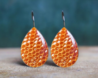 honey earrings , honeycomb earrings , honey jewelry , honey comb , beekeeper gift , bee keeper gift , nickel free earrings , hypoallergenic