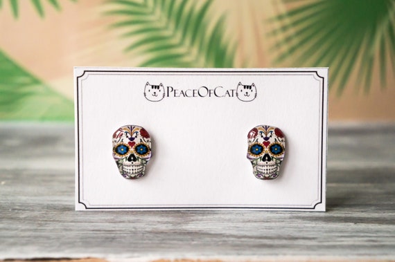 skull jewelry , sugar skull earrings , sugar skull jewelry , skull stud earrings , sugar skull studs , hypoallergenic