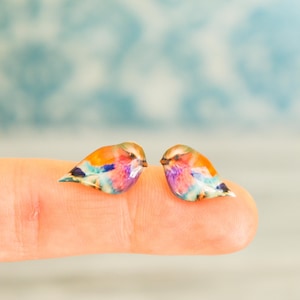 colorful bird earrings , nature studs , nature jewelry , colorful bird jewelry , bird lover gift , earrings for teen , earrings for tween image 5