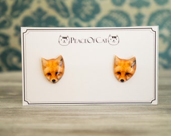 fox jewelry , fox  earrings,  fox gift , nicklel free , surgical steel earrings , fox gift , animal stud , animal jewelry