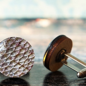 fish scale cufflinks , fishing cufflinks , mermaid cufflinks , silver fish cufflink ,fisherman cufflinks , wooden cufflinks