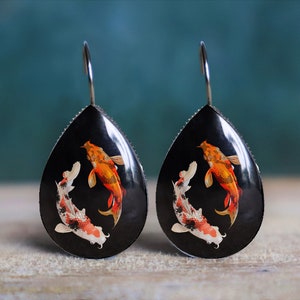 koi fish earrings , hypoallergenic , lever back earrings , fish earrings , koi earrings , koi jewelry , koi fish earring