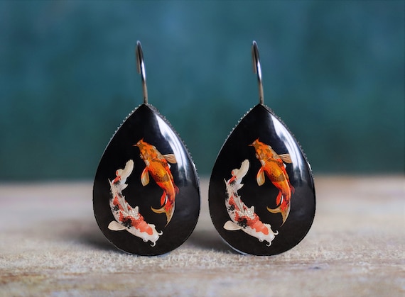 koi fish earrings , hypoallergenic , lever back earrings , fish earrings , koi earrings , koi jewelry , koi fish earring