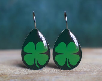 shamrock earrings , clover earrings , irish earrings , shamrock jewelry , st patricks earrings , four leaf clover , nickel free earrings