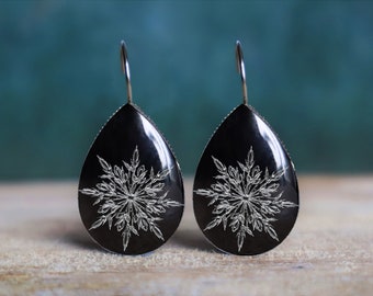 snowflake earrings , winter earrings , snow earrings , nickel free earrings , hypoallergenic , leverback earrings