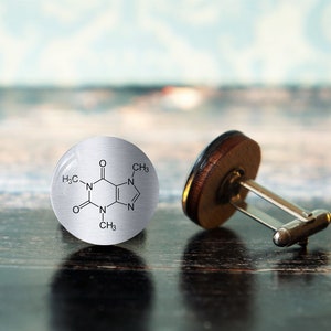 caffeine molecule , science cuff links , science gift , coffee lover gift , caffeine cufflinks , barista gift image 1