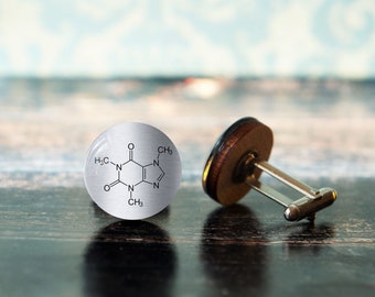 caffeine molecule , science cuff links , science gift , coffee lover gift , caffeine cufflinks , barista gift