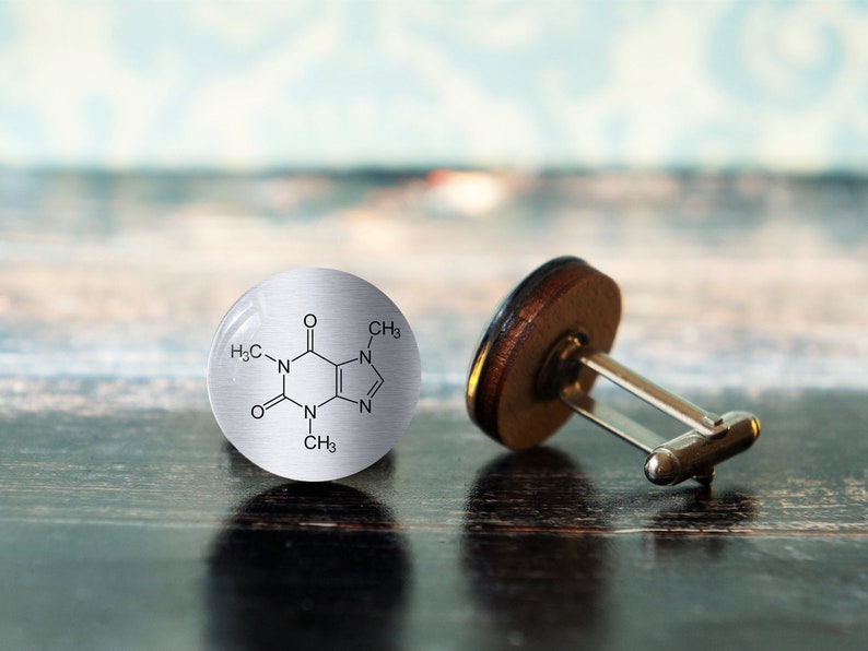 caffeine molecule , science cuff links , science gift , coffee lover gift , caffeine cufflinks , barista gift image 1