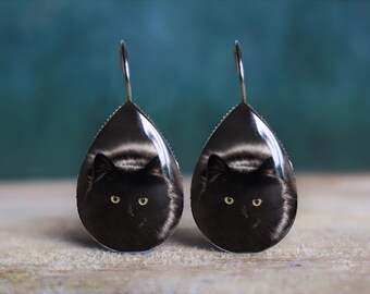 black cat earrings , cat dangle earrings  , kitty earrings