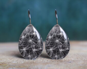 dandelion earrings , dandelion jewelry , silver dandelion , cottagecore earrings , botanical earrings , dandelion gift