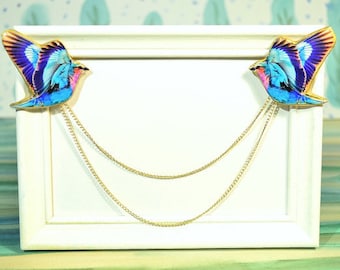 collar clip , collar tip , collar chain , swallow  brooch , double brooch , collar pin , collar brooch , cardigan clip , bird brooch