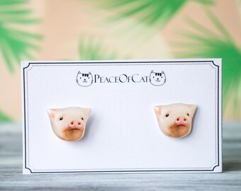 pig jewelry , animal earrings , pig studs , pink pig earrings , pink pig earrings , gift for pig lover
