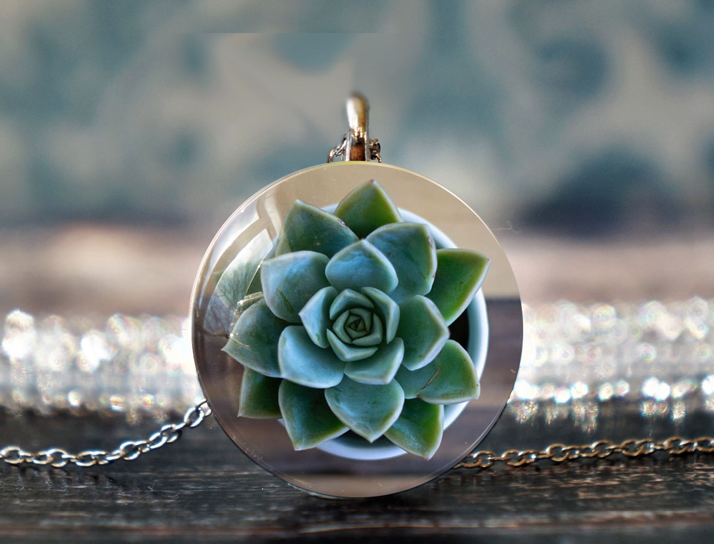 succulent jewelry succulent pendant cactus necklace Etsy