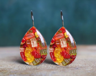 gummy bear earrings , candy earrings , kawaii earrings , gummy bear jewelry , quirky earrings , hypoallergenic , leverback earrings