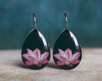 lotus earrings , lotus jewelry , lotus flower jewelry , petal earrings , nickel free earrings , hypoallergenic , leverback earrings Active
