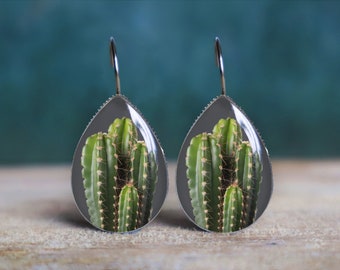 cactus earrings , cactus jewelry , succulent earrings , mexican earrings , nickel free earrings , hypoallergenic , leverback earrings