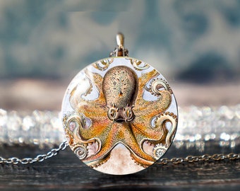 octopus jewelry , octopus pendant , ocean necklace , nautical necklace , ocean jewelry , squid necklace , sea animal necklace