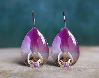 orchid earrings , orchid jewelry , orchid gifts , flower gift , flower lover gift , phalaenopsis orchid , nickel free earrings